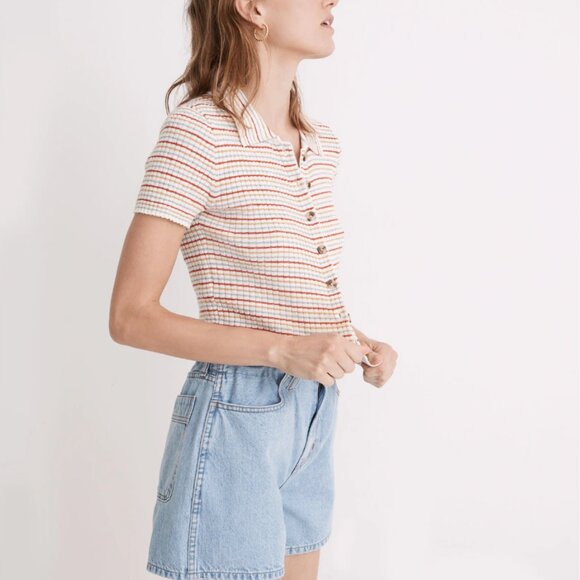 Madewell Barbrook Button-Front Sweater Polo in Stripe - Picture 2 of 3